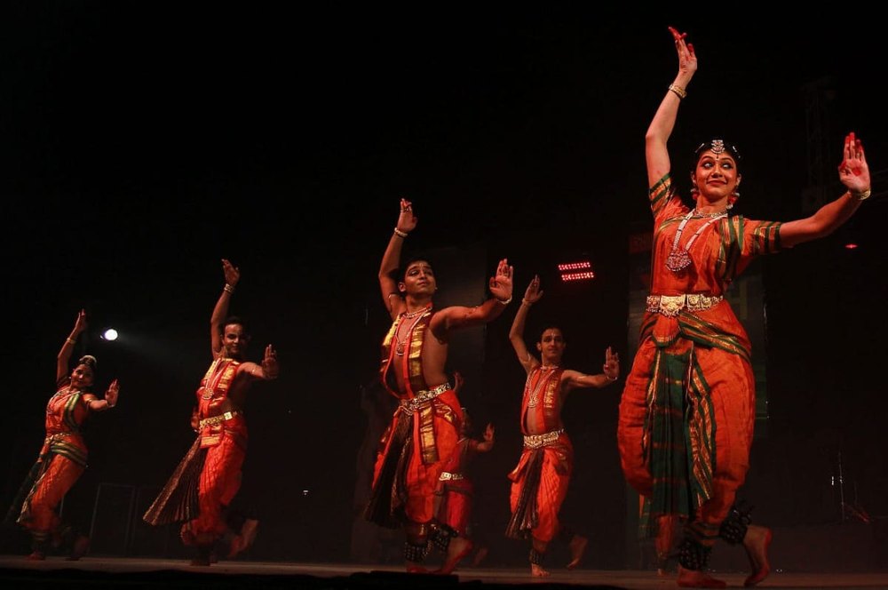 Bharatanatyam dancer performing on stage